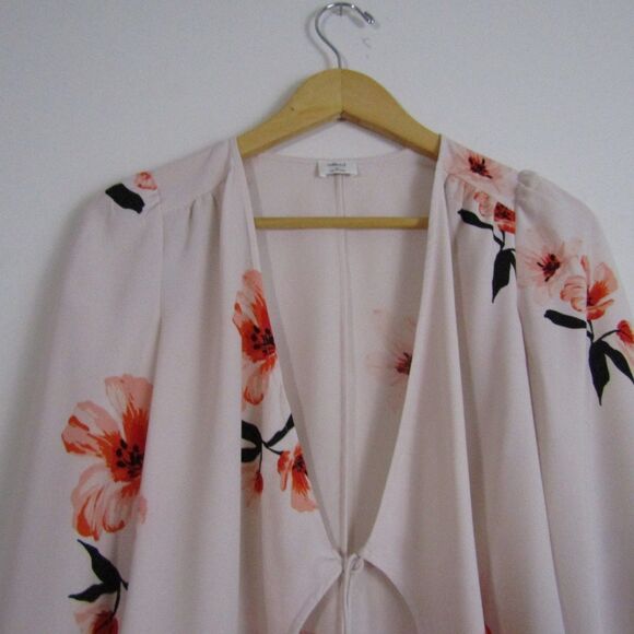 Aritzia Wilfred Top XS Pink Floral Tia Drapey Front Tie Romantic Feminine Modern - Picture 3 of 14